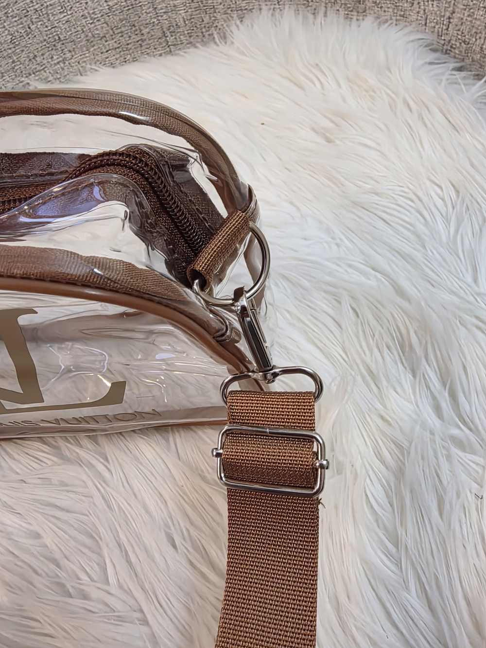 Clear Brown Trim Crossbody Bag Stadium Bag - Picture 4 of 11